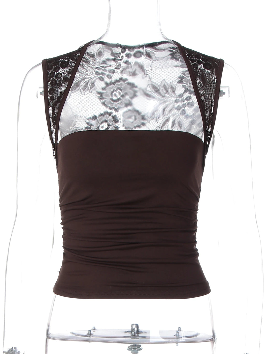 Hugcitar Women Fashion Square Collar Solid Patchwork Lace Sexy Crop Tank Top Summer Clothes Summer Clothes Streetwear Party