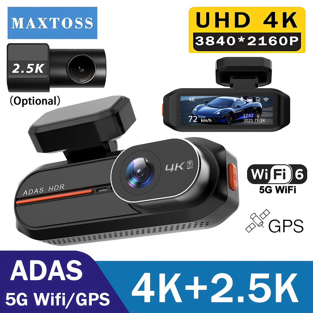 UHD 4K 3840*2160P Dash Cam ADAS WiFi GPS Front 4K Rear 2.5K DVR Video Recorder 24H Night Vision Dash Cam Car Camera Black Box