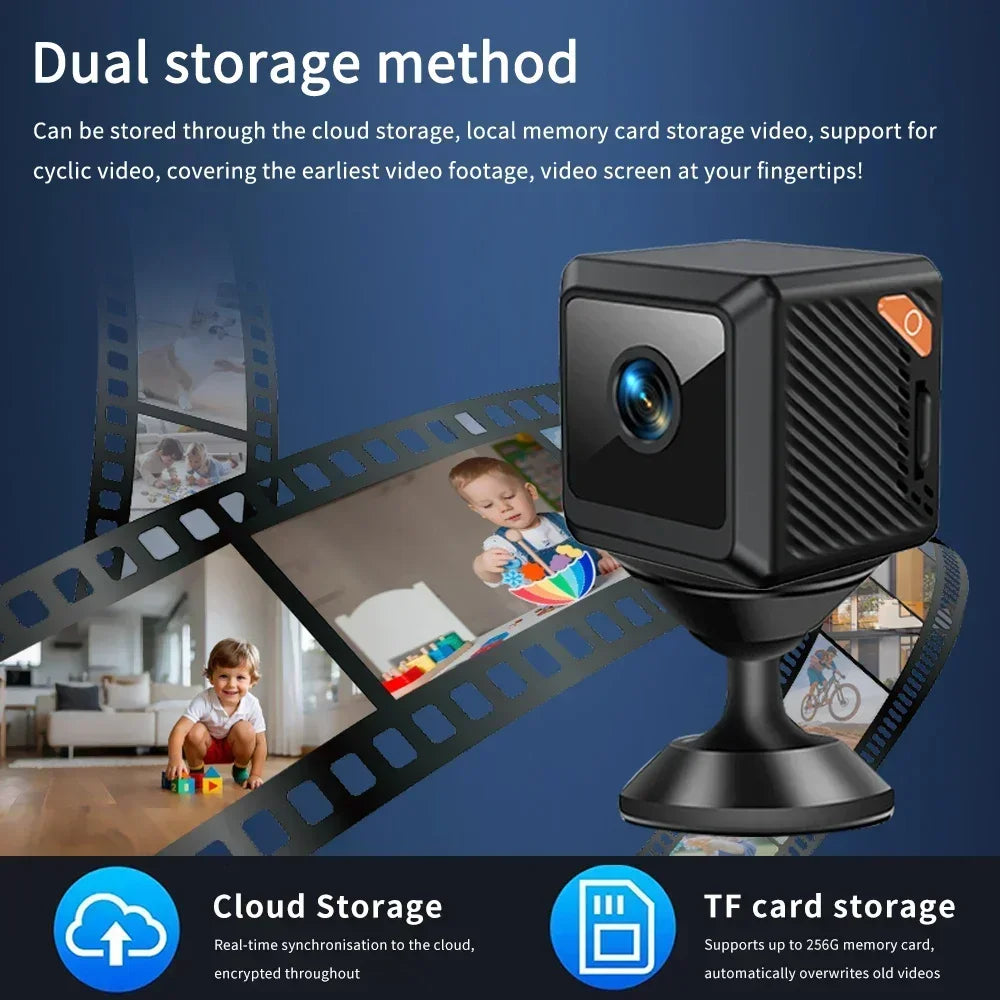 W02 Mini Security Camera 1080P HD, 140° Wide Angle, Bluetooth Pairing, 600mAh Battery, IR Night Vision 5M, Motion Alerts, Cloud/