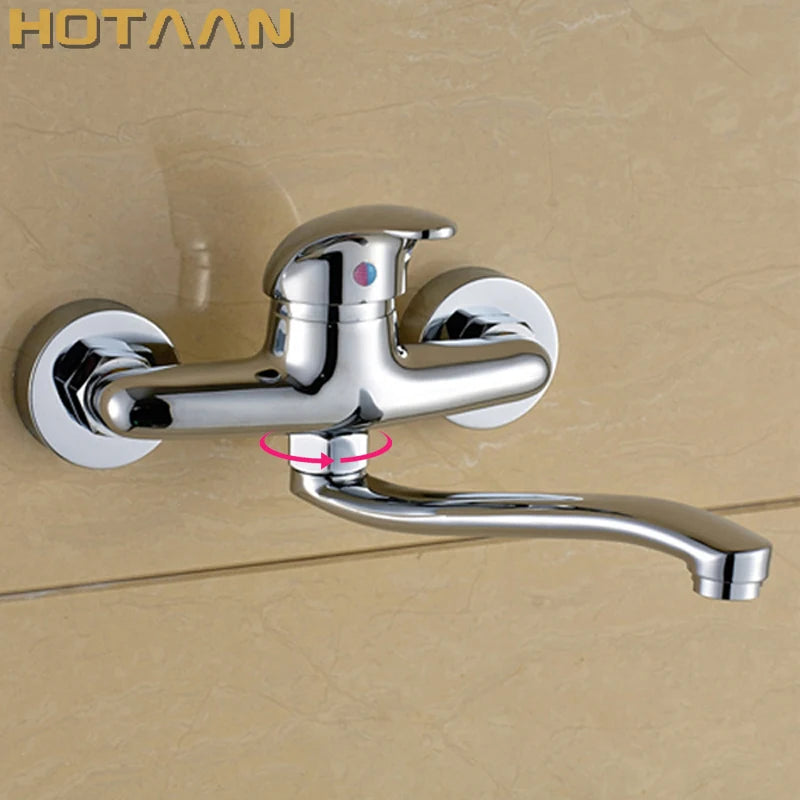 . Brass Chrome Taps For Kitchen Sink Kitchen Tap Dual Hole Wall Kitchen Mixer Kitchen Faucet torneira cozinha YT6033