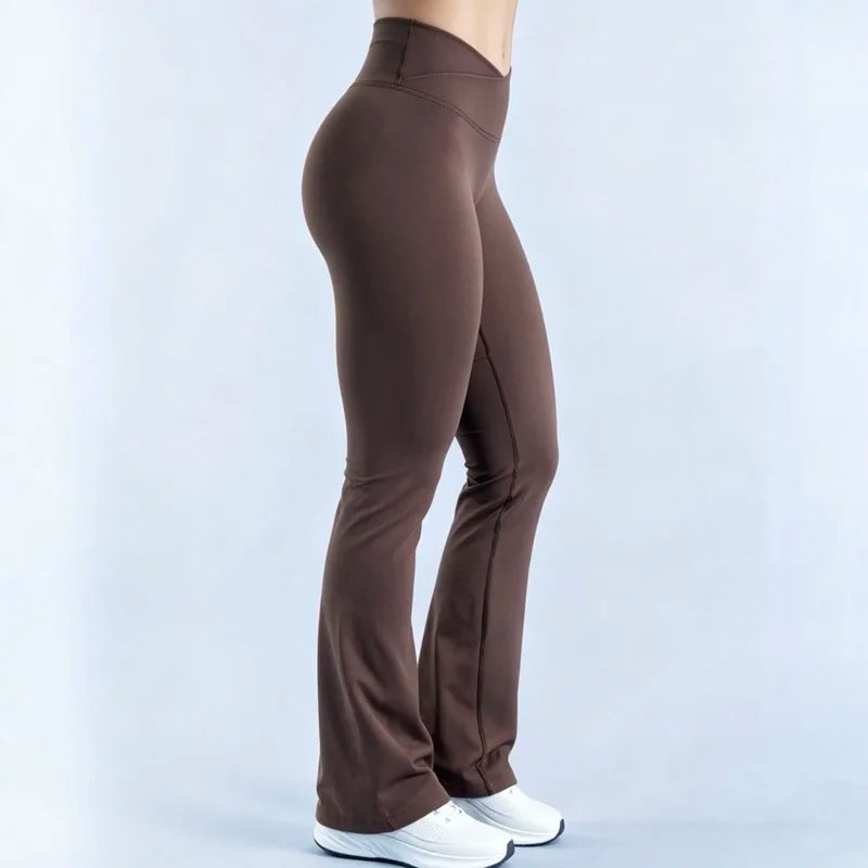 Women V Cross Waist Flare Leggings Seamless Butt Lifting Bell Bottom Yoga Pants Gym Push Up Workout Fitness Flared Leggings