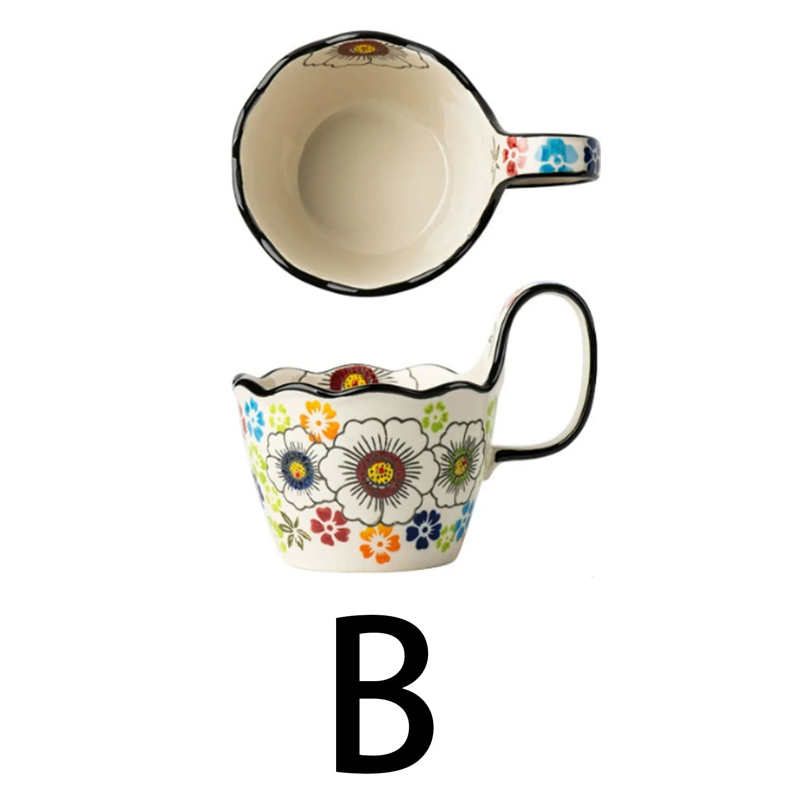 1pc, Bohemian Style Ceramic Cup, with Handle for Easy Removal, Coffee Cup, Afternoon Tea Cup, Breakfast Cup, Milk Cup