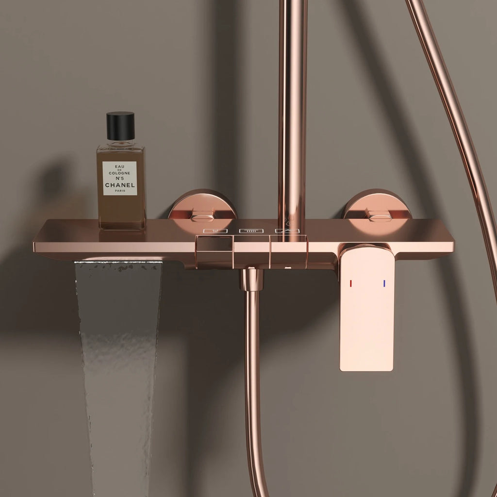 Rose Gold Piano Bathroom Shower System Solid Brass Bathroom Faucet Accessories Rain Shower Head Hot Cold Piano Shower Set