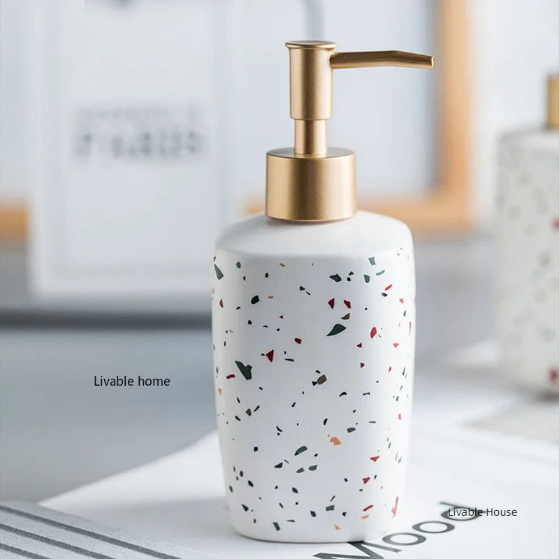 Ceramics Portable Soap Dispensers Handwashing Fluid Bottle Terrazzo Pattern Lotion Bottle Soap Bottle Bathroom Soap Dispensers