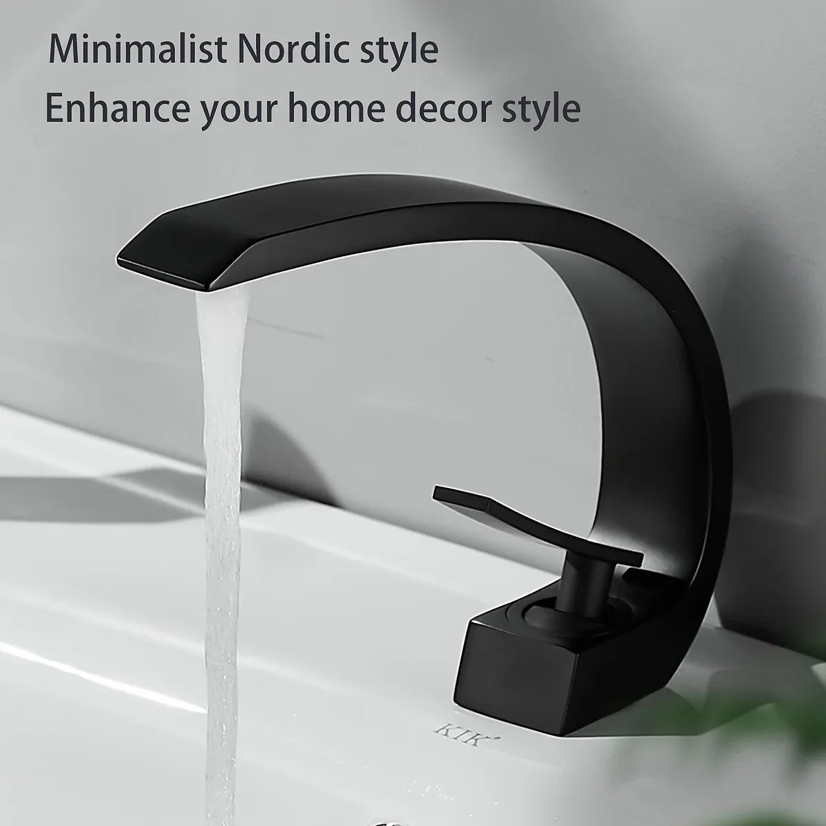 Matte Black Bathroom Faucet, Aluminum Alloy Modern C-Shaped Waterfall Spout Single Handle Basin Mixer Tap, Deck Mount Hot Cold W