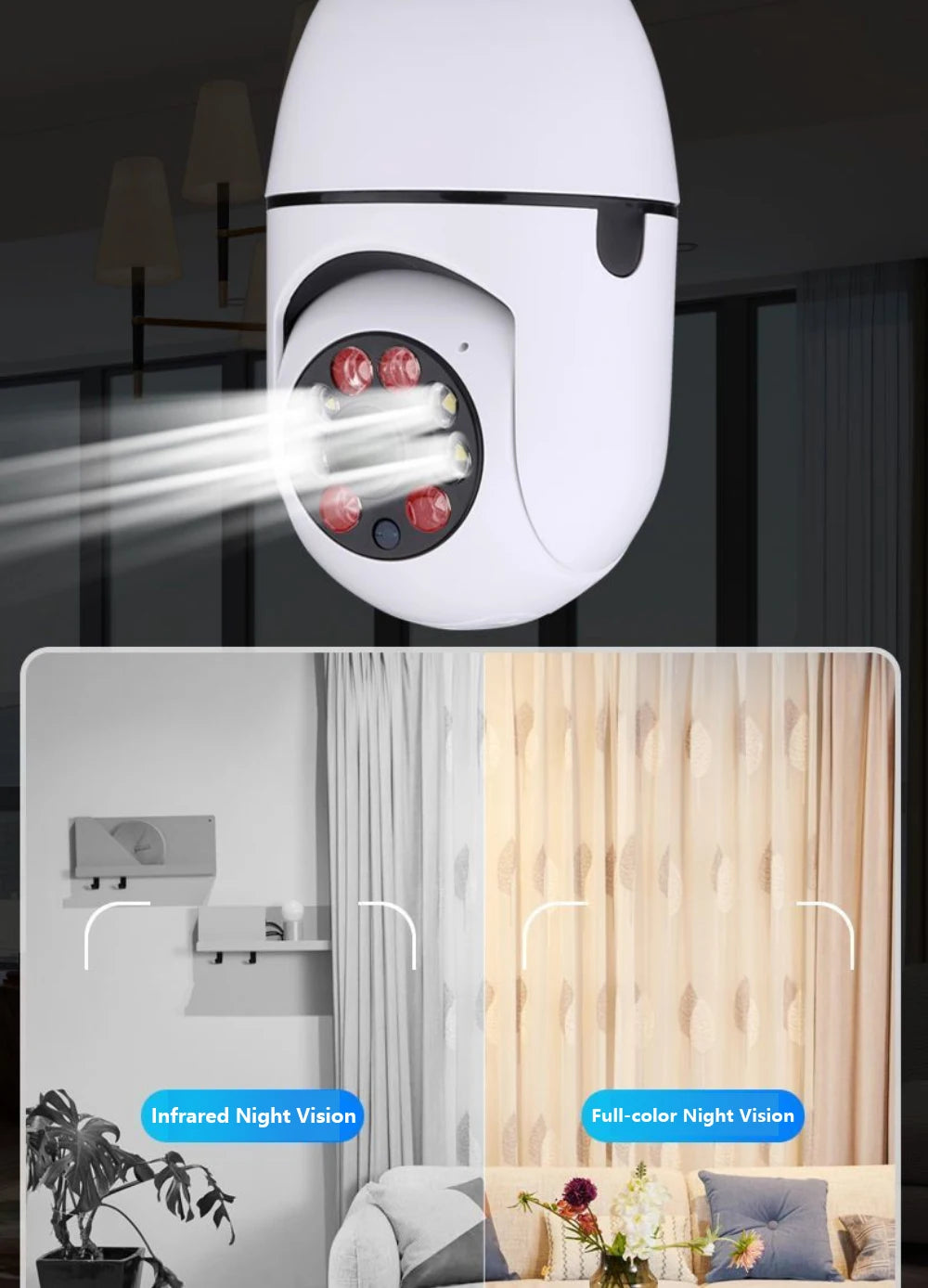 Smart Wireless Security Camera 2.4GHz WiFi, Plug & Play No Installation, Indoor Outdoor, Pet Monitoring for Home Travel Rental,