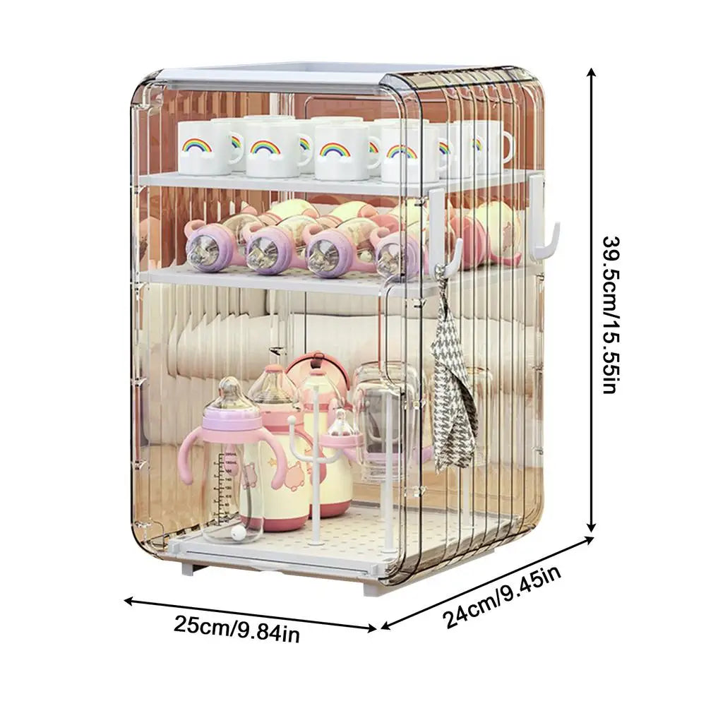Kids Utensil Organizer Clear Adjustable Storage Rack for Baby Bottles Cups Plates Kitchen Countertop Fridge Dining Cabinet
