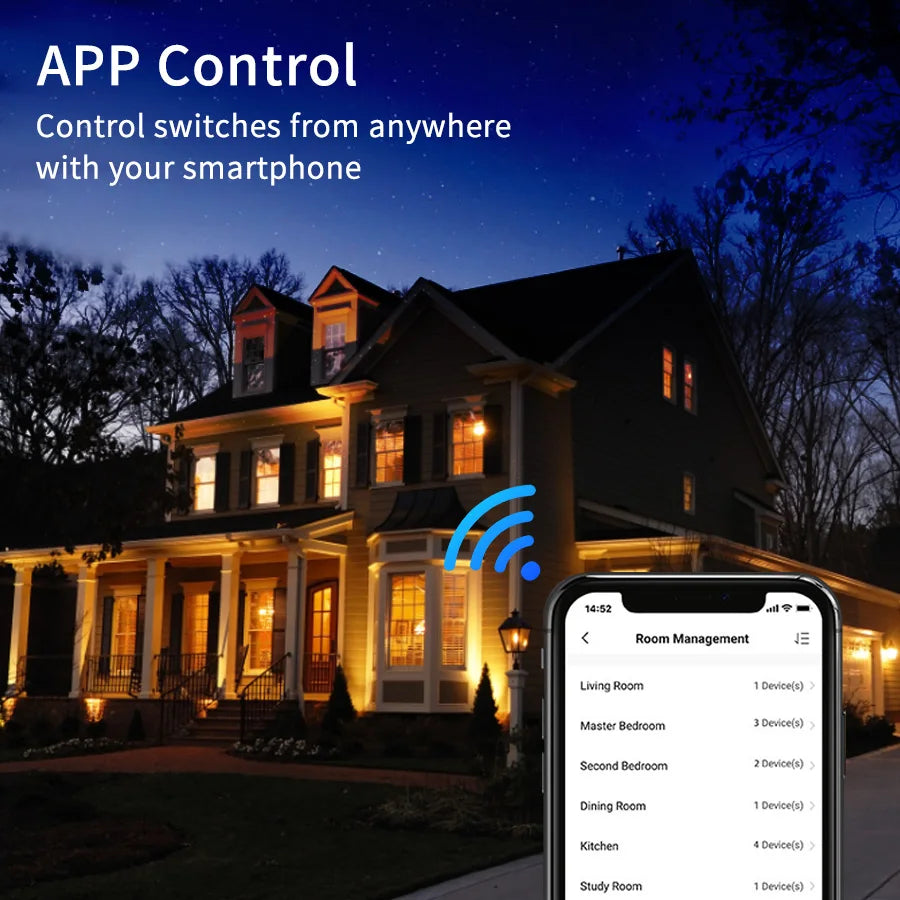 Smart Wifi Touch Switch Neutral Wire/No Neutral Wire Required US 1/2/3/4 Gang Light Switch Works with Tuya Smart Life App