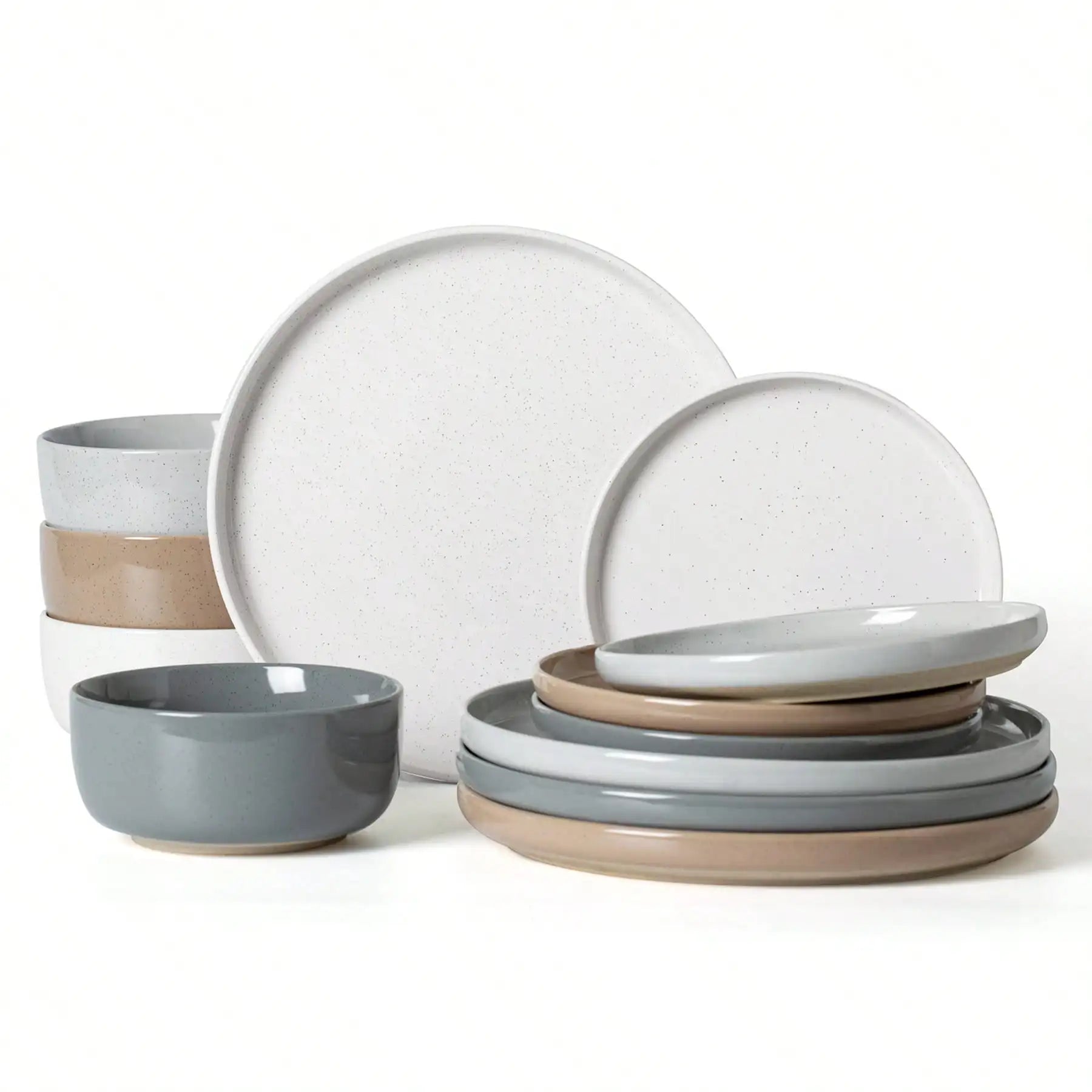 Dinnerware Sets Nordic Modern Dishes Set For 4 Off White Speckled Glazed Ceramic Stoneware 12 Pieces Plates And Bowls Set Microwave Safe For Home Kitchen Dining Housewarming Thanksgiving Christmas Gift