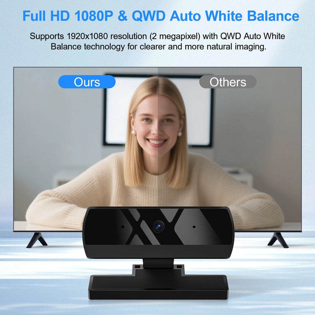 Full HD Webcam with Built-in Microphone and Rotatable Tripod, 1080P Video and Wide Angle Camera, Privacy Cover, for Desktop PC