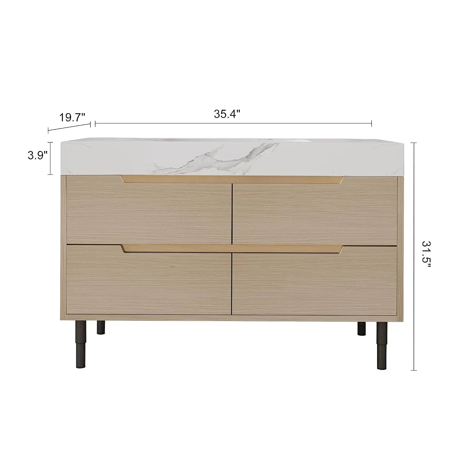 36" Modern Bathroom Vanity with Sintered Stone Top & Ceramic Sink – 4 Soft-Close Drawers, Waterproof Multi-Layer Wood, Custom
