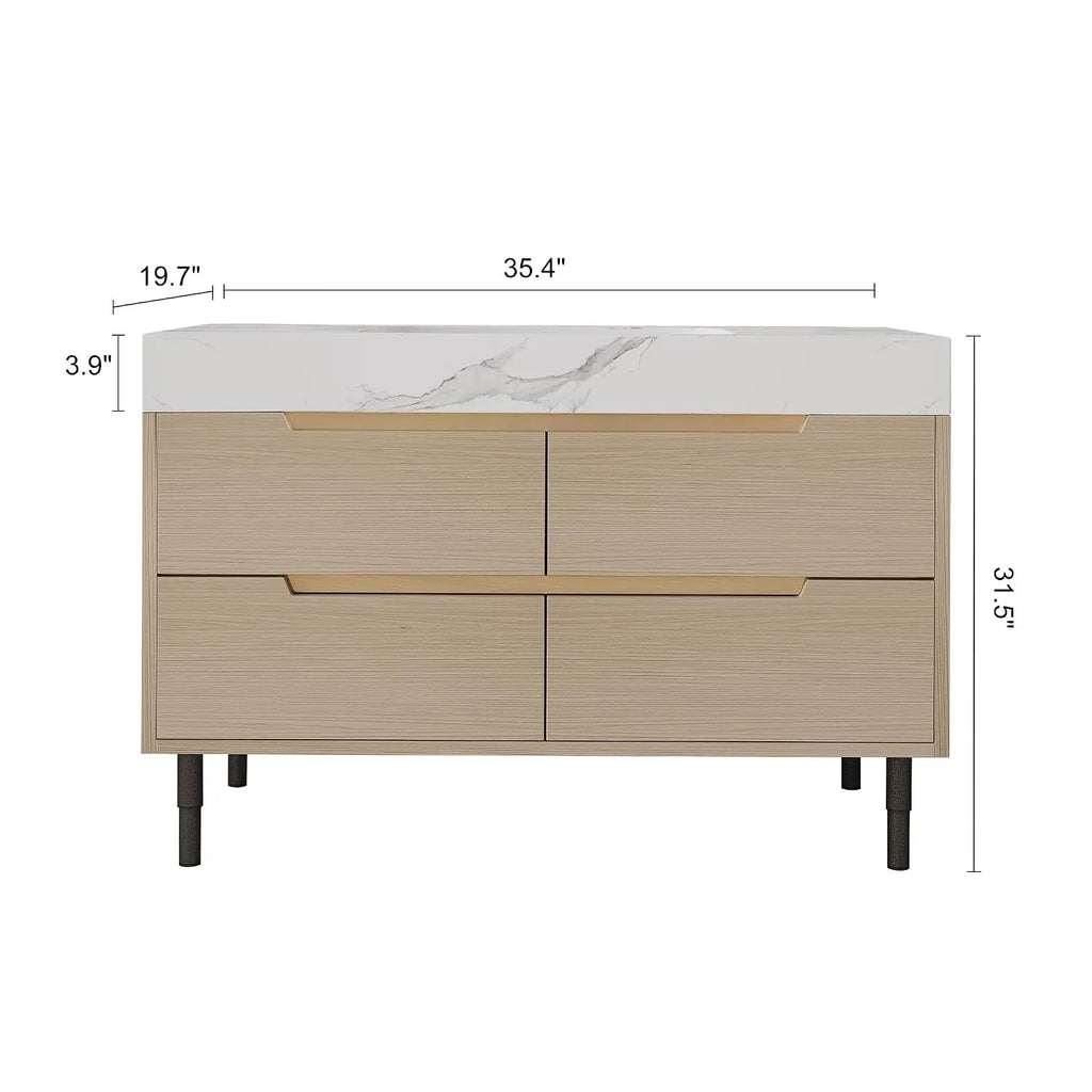 36" Modern Bathroom Vanity with Sintered Stone Top & Ceramic Sink – 4 Soft-Close Drawers, Waterproof Multi-Layer Wood, Custom