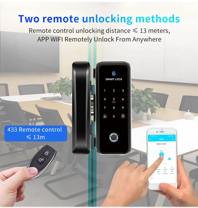 TTlock Smart Biometric Fingerprint WiFi Lock for Commercial Glass Door 5-in-1 Access Control (APP/Fingerprint/Card/Code/Remote)