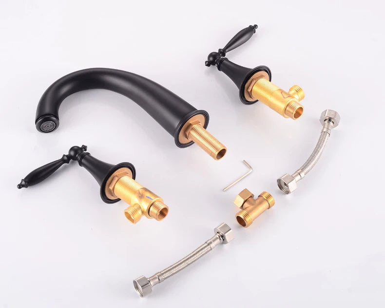 Basin Faucet 3 Holes Dual Control Bathroom Sink Faucet Deck Mounted Cold Hot Vintage Mixer Taps Bathtub Faucet