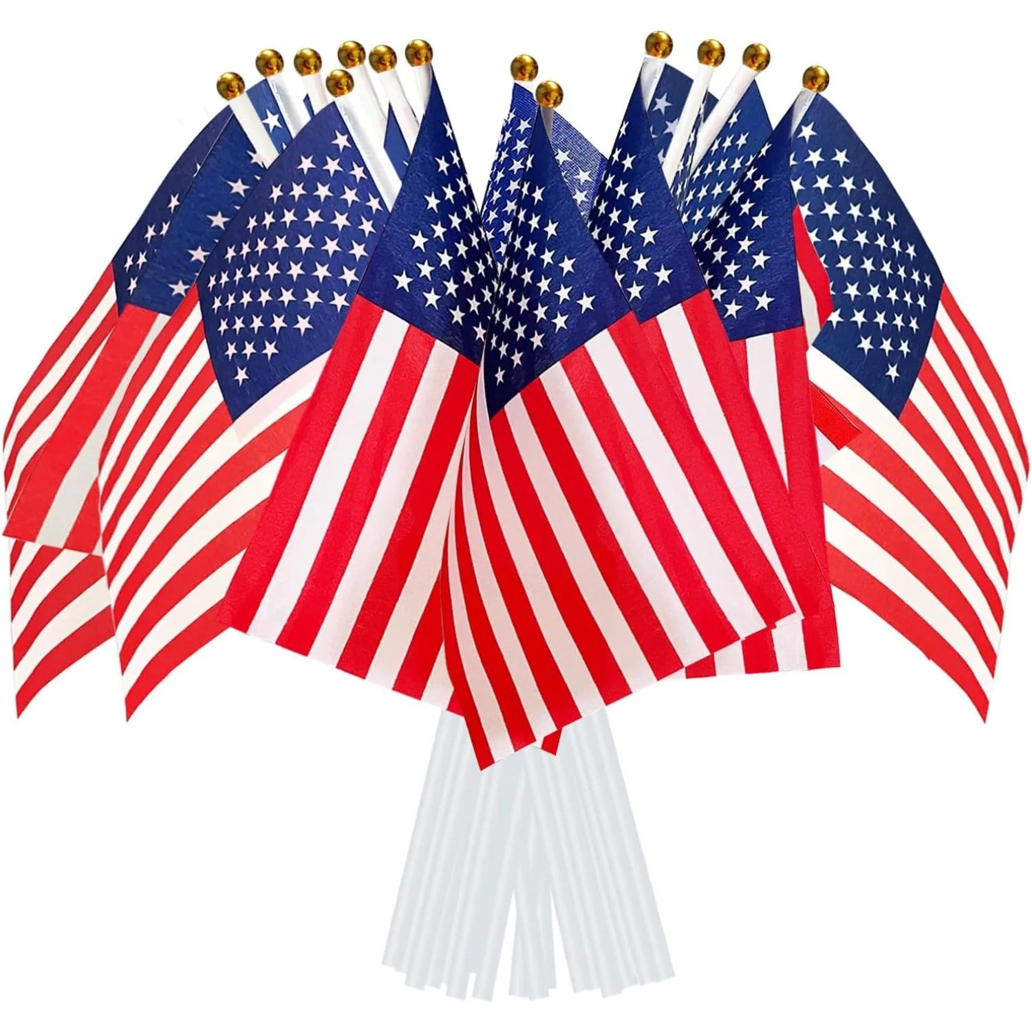 10pc USA Stick Flag, American US 14x21cm HandHeld Mini Flag ensign 30cm Pole United States Hand Held Stick Flags banner In Stock