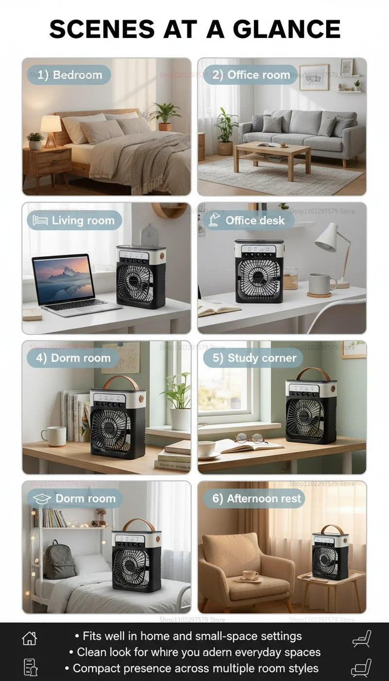 3 In 1 Fan AIr Conditioner Household Mini Air Cooler LED Night Light Portable Humidifier Air Adjustment Fan Office Home Fan