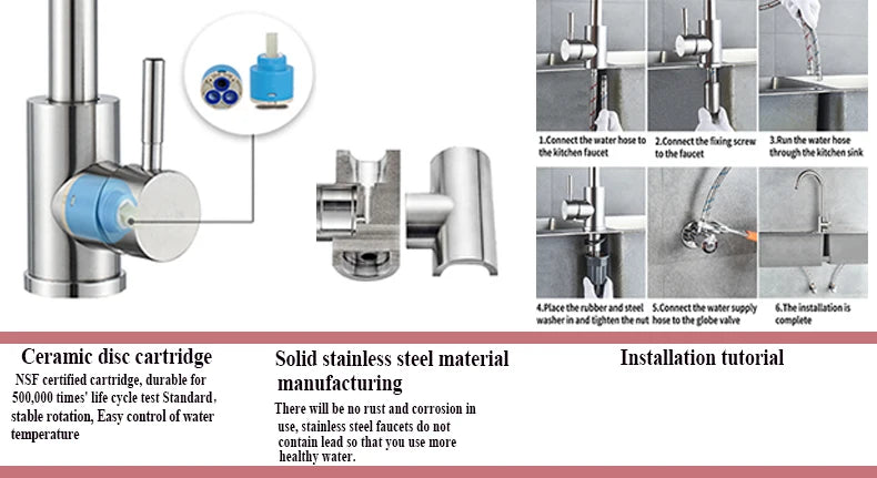 304 Stainless Steel Kitchen Faucet  Hot and Cold Water Mixer  360 degree rotation Basin installation Comes with 60cm hose