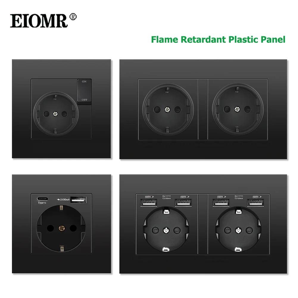 EIOMR EU Standard Electrical Socket,USB Type-C Mobile Phone Charging Outlet,16A 220V Household Appliances Electric Socket Switch