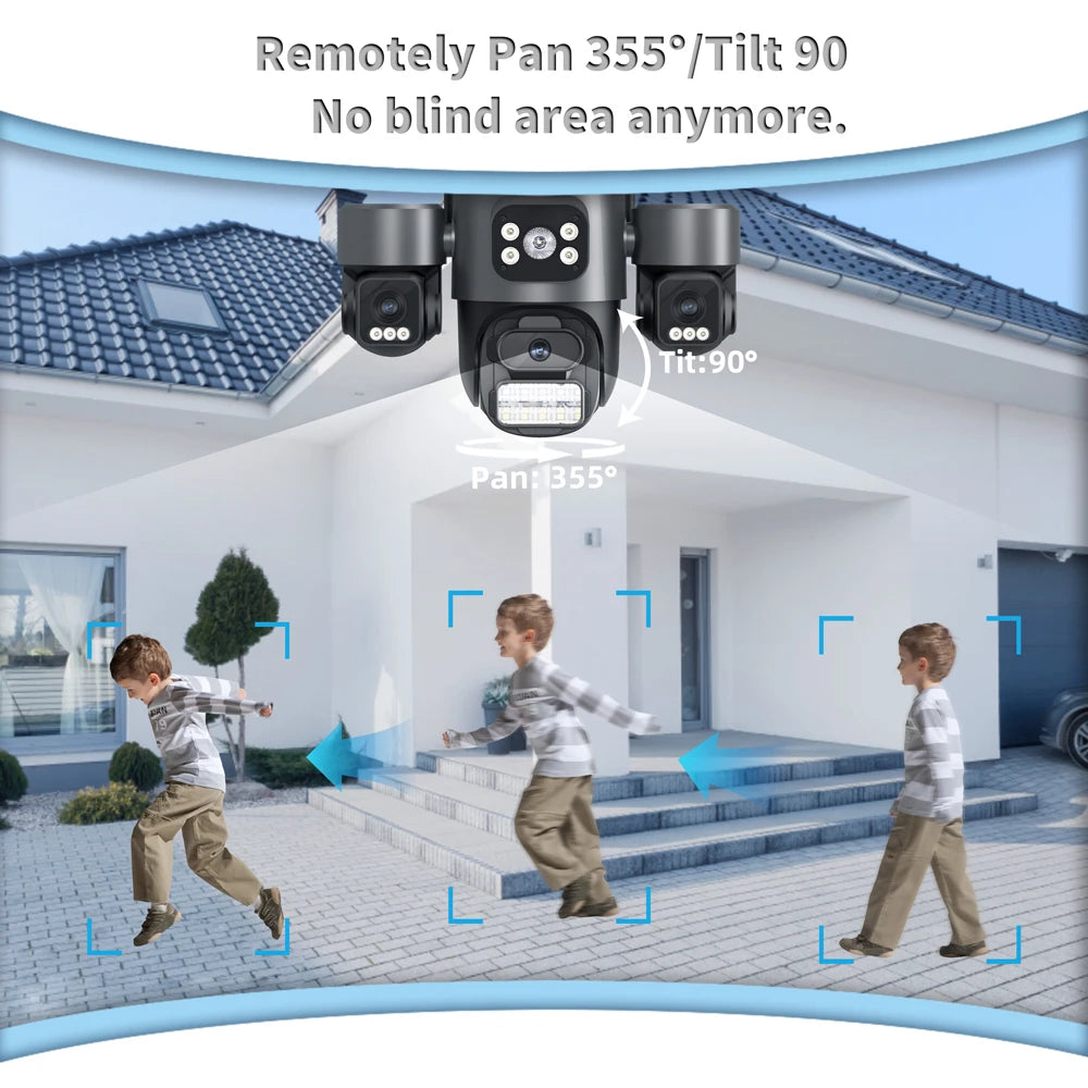 Hot Sale  iCsee 3 Lens 3 Screen WiFi Camera 360° Auto Tracking  Waterproof Outdoor CCTV, WiFi Security Cam ICsee Surveillance