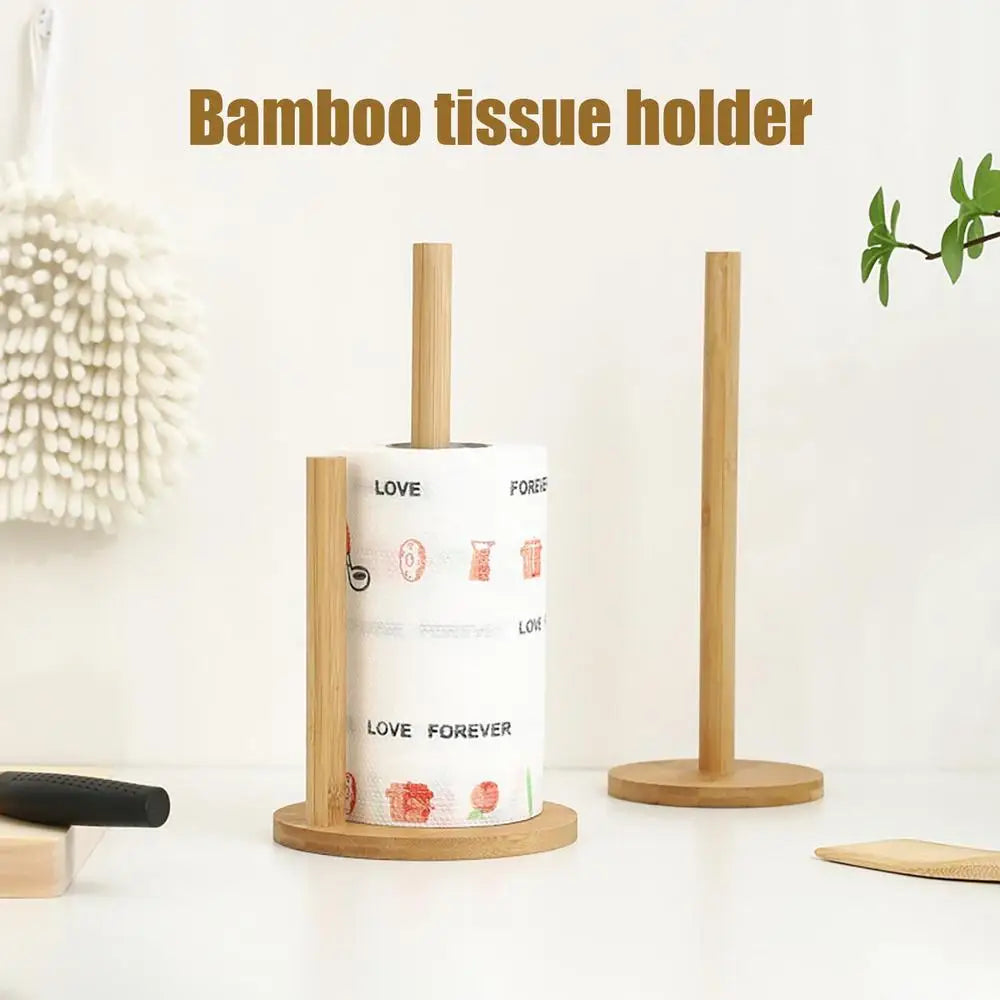 Kitchen Wooden Roll Paper Towel Holder Bathroom Tissue Vertical Stand Disposable Paper Pot Kitchen Toilet Storage Accessories