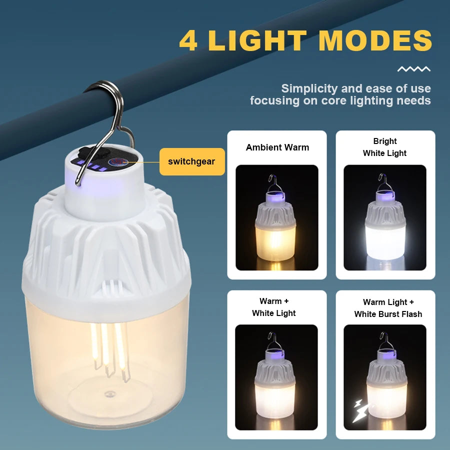 LED Camping Lights Rechargeable Flashlights 4 Lighting Modes Lamp Outdoor Portable Emergency Torch Hanging Lantern