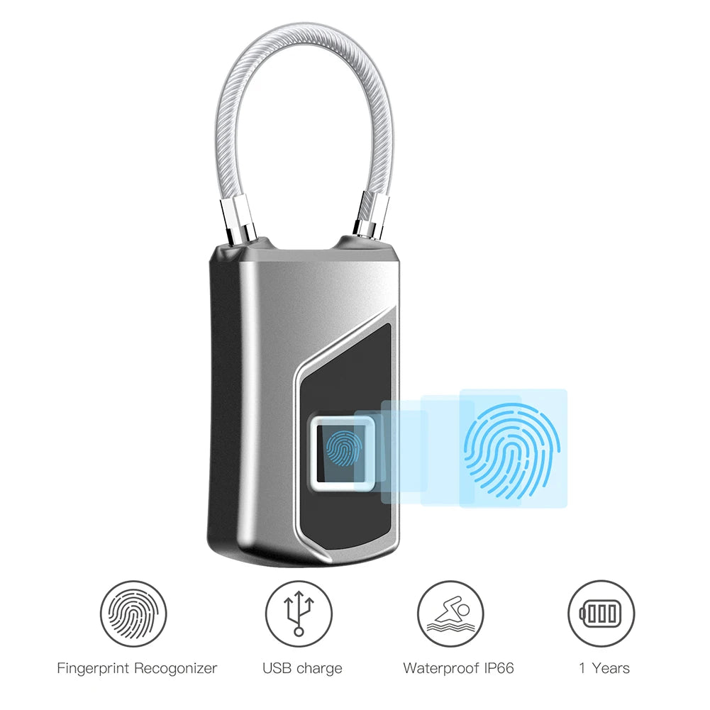 Intelligent Fingerprint Lock Portable Keyless Fingerprint Padlock Waterproof USB Rechargeable for Door Suitcase Backpack Locks