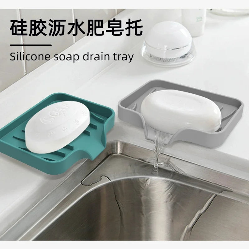 1pcs Sink Silicone Tray With Drain Soap Sponge Storage Holder Countertop Sink Scrubber Brush Soap Storage Rack Kitchen Organizer
