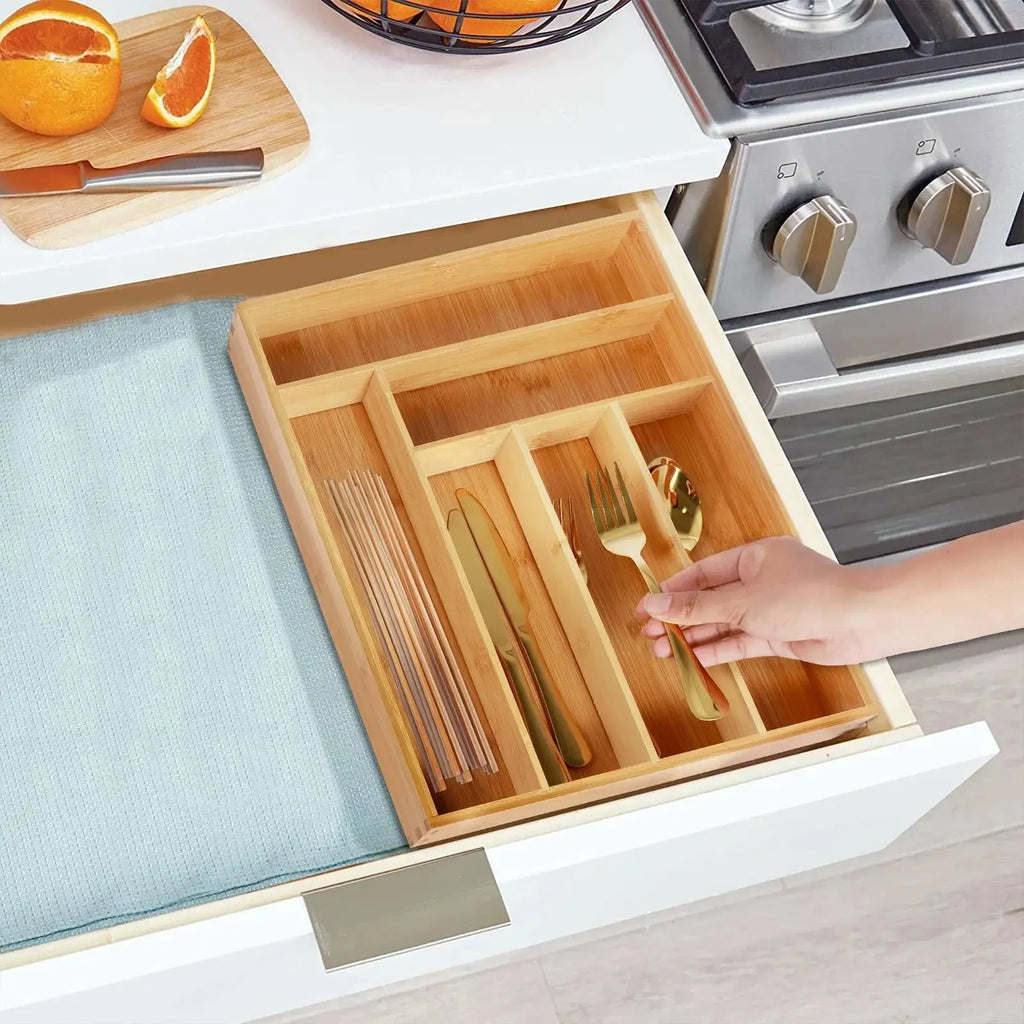 Durable Kitchen Accesorios Cutlery Bamboo Box Sierware Durable Kitchen Drawer Organizer Tray Organizer Kitchen Accesorios