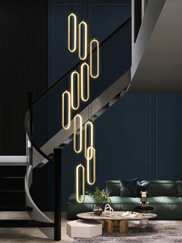 Modern Minimalist Pendant Light Nordic Living Room Kitchen Villa Loft Ceiling Hanging Light Indoor Staircase LED Long Chandelier