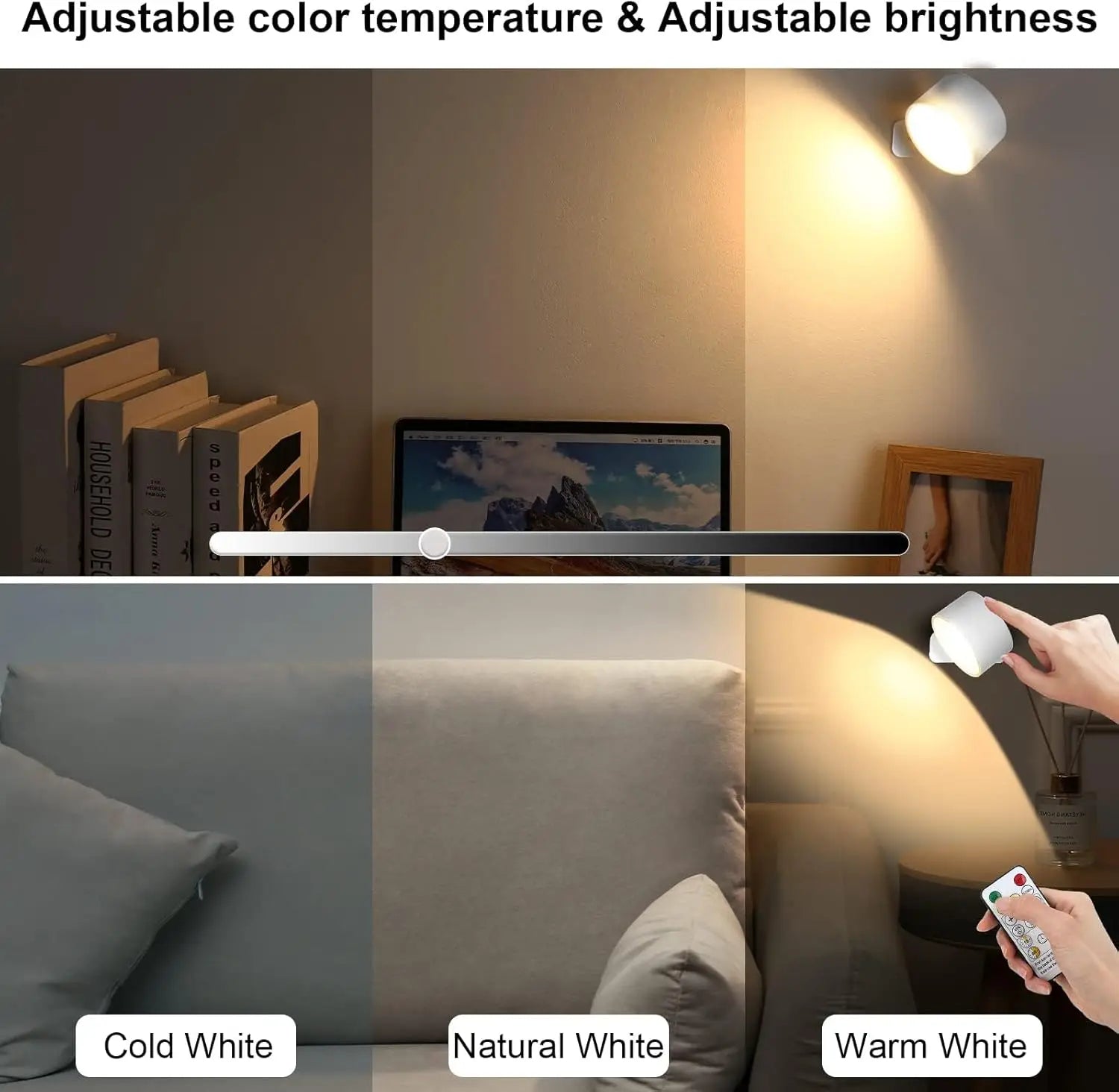 RGB Wall Lights with Remote and 19 Colors, 360° Rotation & 2000 mAh Battery, Dimmable Brightness &Touch Control for Bedroom/Gift