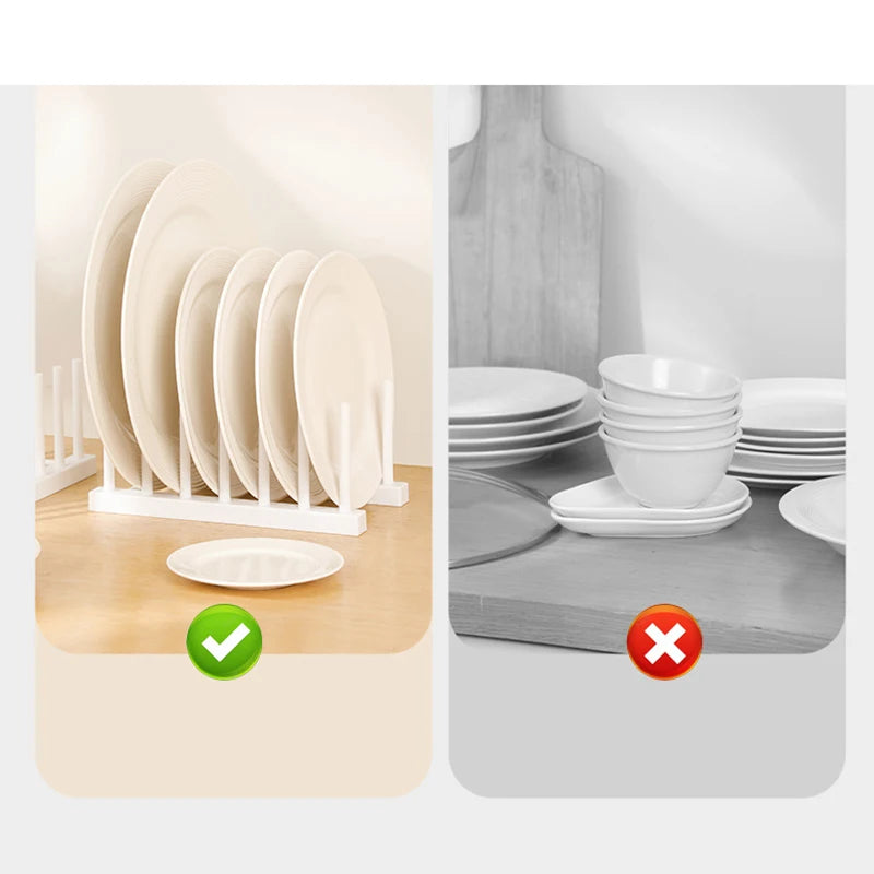 Plastic Dish Drainer Rack Kitchen Pot Lid Storage Rack Desktop Plates Display Shelf Detachable Stand Racks Kitchen Accessories