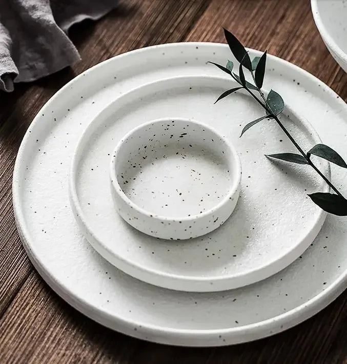 Japanese-style Tableware Set Bowls and Plates Round White Ink Point Dinner Plates Home Creative Western Dishes Dinner Plates