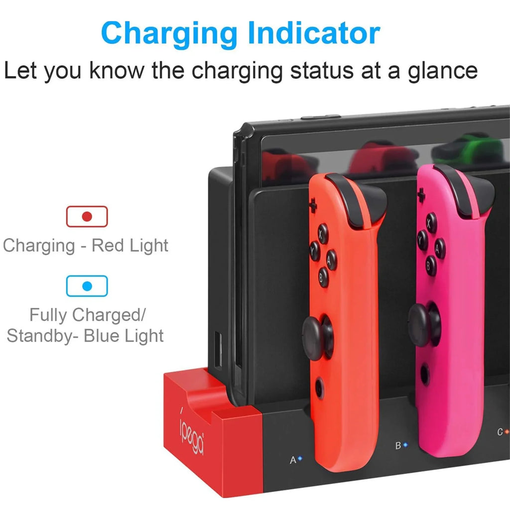 IPEGA PG-9186 Charging Dock Station for Switch&OLED - Charges Up To 4 Controllers, Compatible with Switch and OLED Model
