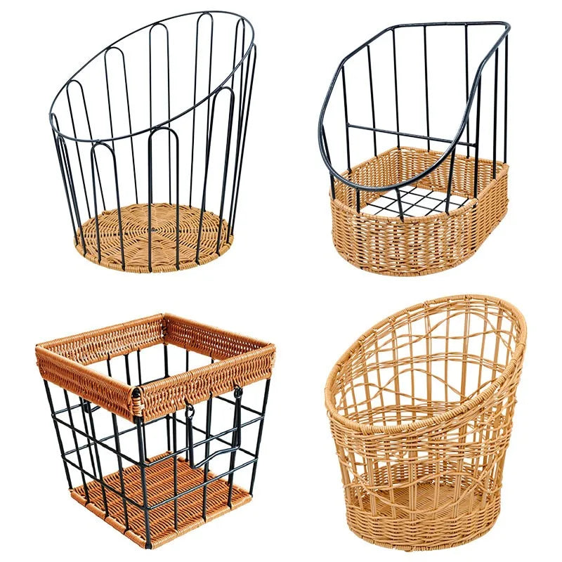 Anti-rust Iron Basket Woven Baguette Basket Cake Shop European Rattan Baking Baskets Baguette  Organizador Organizer Органайзери