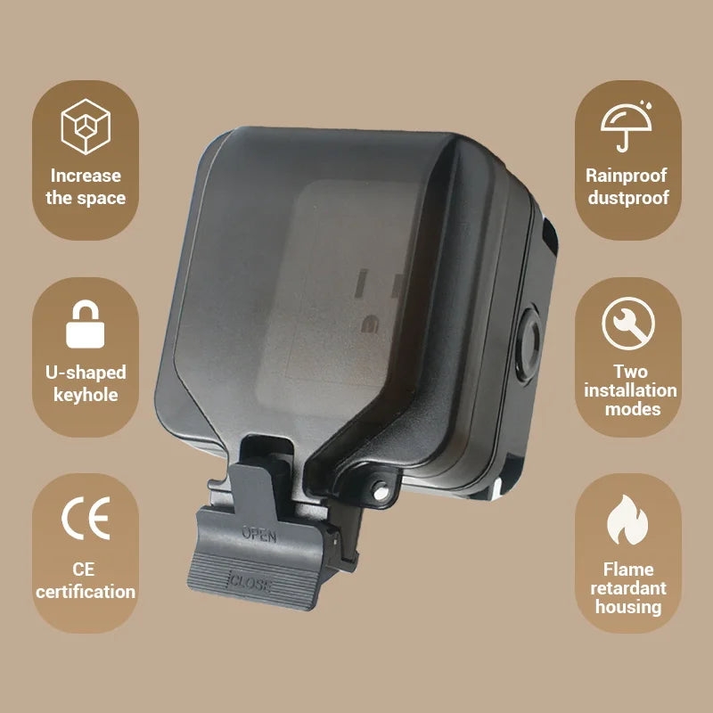 Avoir IP66 Wall Waterproof Socket Single Box Electric Outlet EU French UK Universal Standard Power Plug Outdoor Dustproof Black