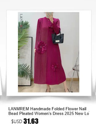LANMREM High End Purple Pleated Women's Dress 2025 New Round Neck Short Sleeved Spliced Design Ball Gown Summer Dresses 2DB3489