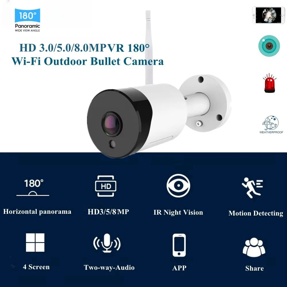Wireless Security Camera 8.0MP FishEye Wifi IP Outdoor 3MP/5MP IR SD Slot CCTV Surveillance Panoramic View ICsee XM