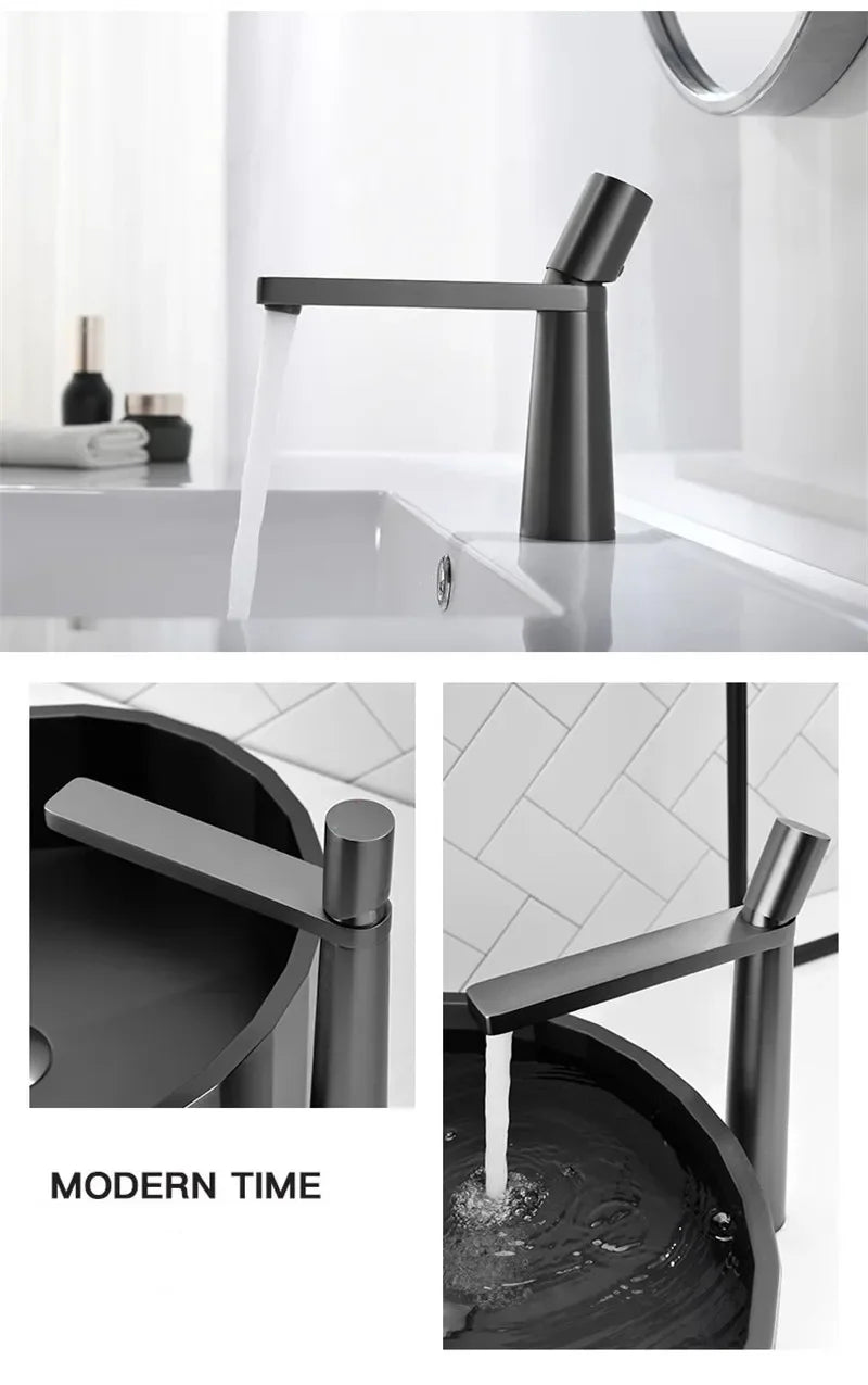 Black Bathroom Faucet Gray Basin Faucets Hot & Cold Bathroom Sink Faucet Deck Mounted Lavotory Faucet  Mixer Water Tap SS 304