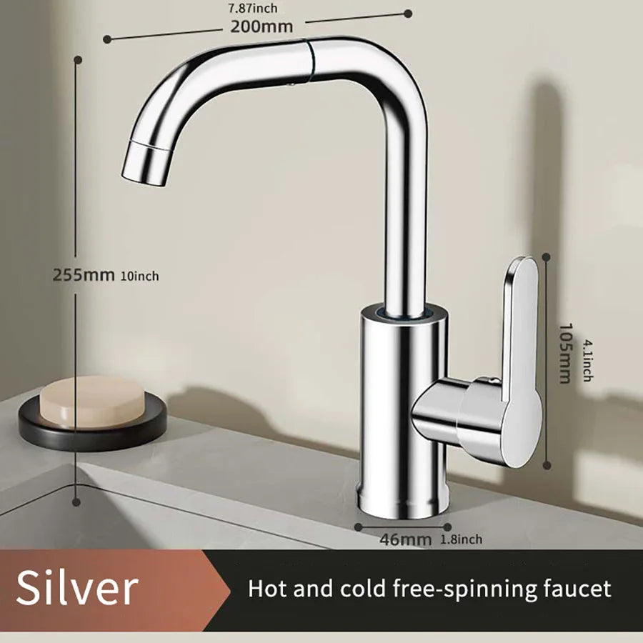 Exquisite faucet hot and cold mixing 360° free rotation bathroom dual-use faucet suitable for countertop washbasin and kitchen s