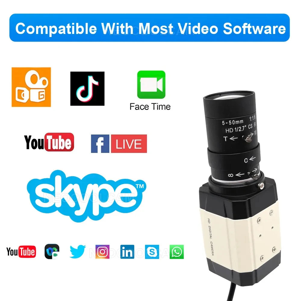 Industrial 4K 30fps CCD IMX415 HD USB Webcam 2K F5253 Sensor PC Video Usb Camera UVC OTG With 3MP 5-50mm Varifocal Zoom Lens