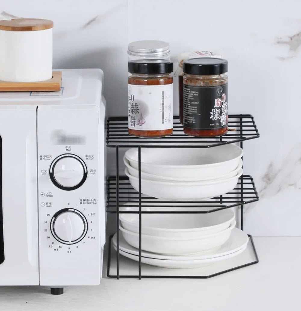 Kitchen Storage Corner Shelf Seasoning Pot Bowl Dish Glasses Countertop Organizer Rack 3 Tier Removable Cosmetic Makeup Holder
