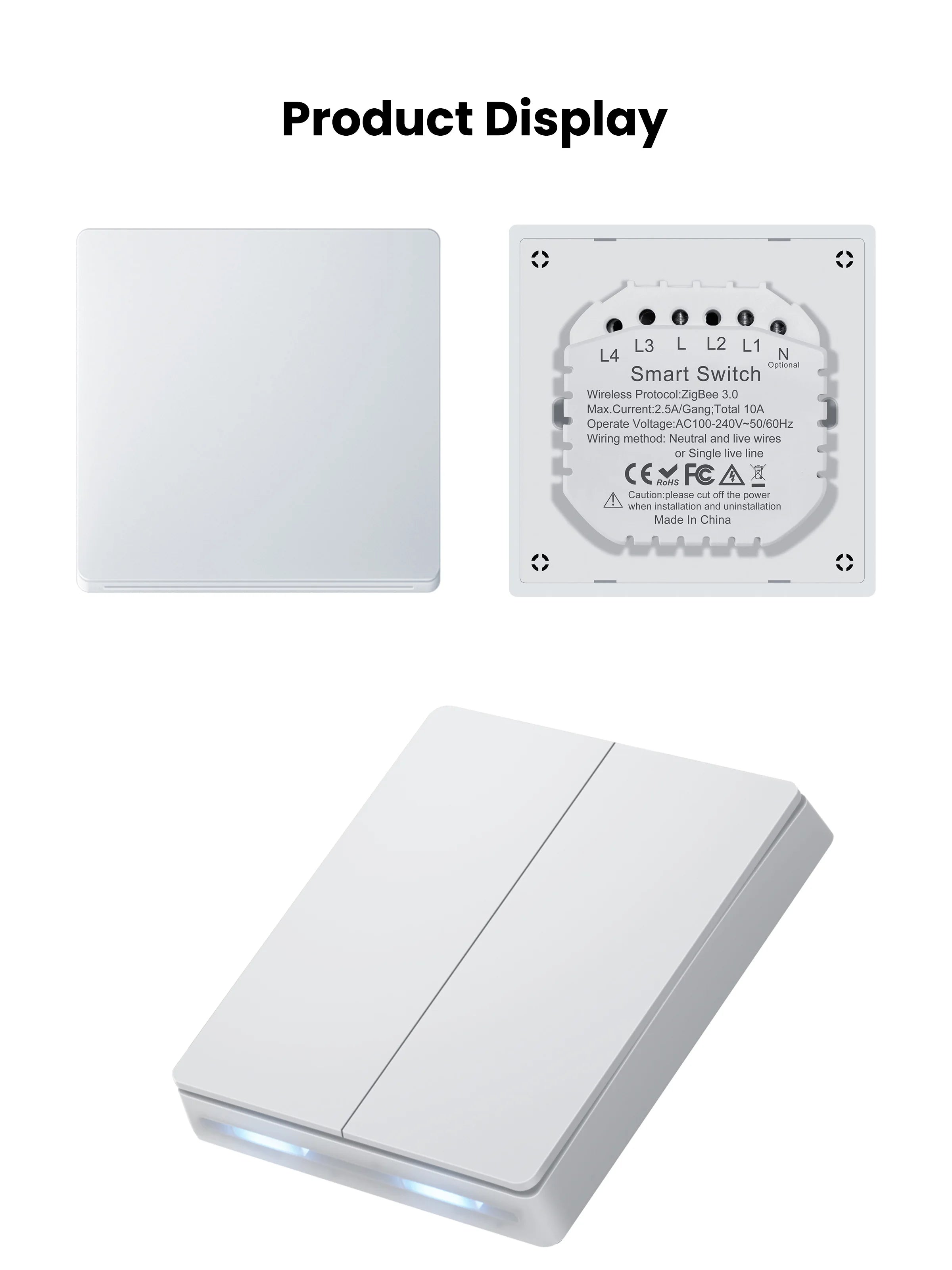 GIRIER ZigBee Wall Switch Tuya Smart Button Light Switches 1/2/3/4 Gang Support Neutral or without Neutral Wire Works with Alexa