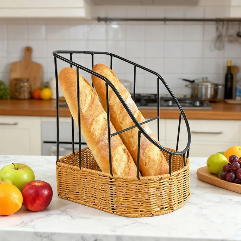Anti-rust Iron Basket Woven Baguette Basket Cake Shop European Rattan Baking Baskets Baguette  Organizador Organizer Органайзери