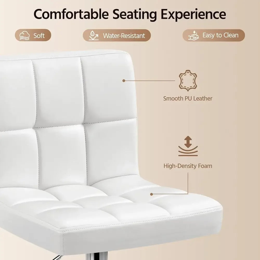 Set of 3 Adjustable Swivel Bar Stools, PU Leather, White, with Backrest and Footrest, Ideal for Kitchen, Dining, and Bar Areas