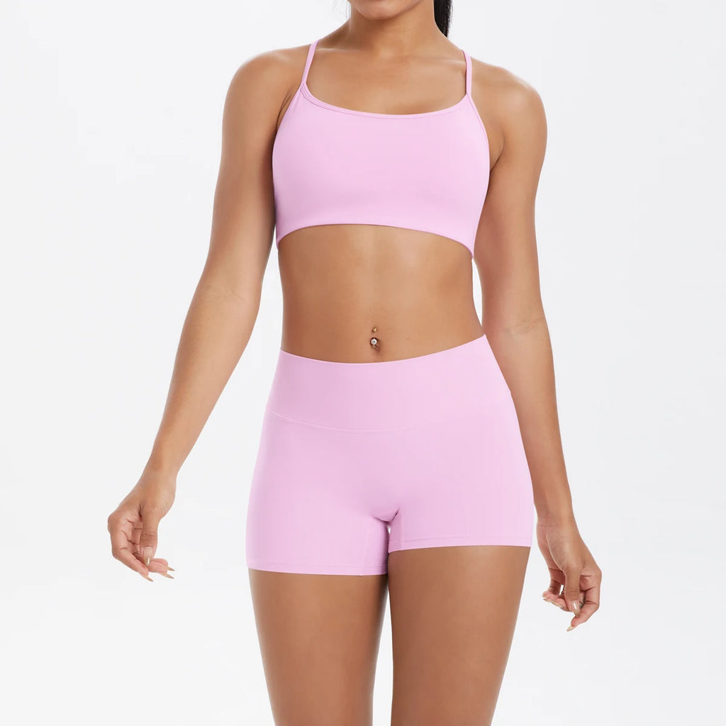 New Cross Backless Yoga Bra And Fitness Shorts Gym Yoga Set Woman’s Summer Running Sports Quick-Dry Women Gym Clothing Yoga Suit