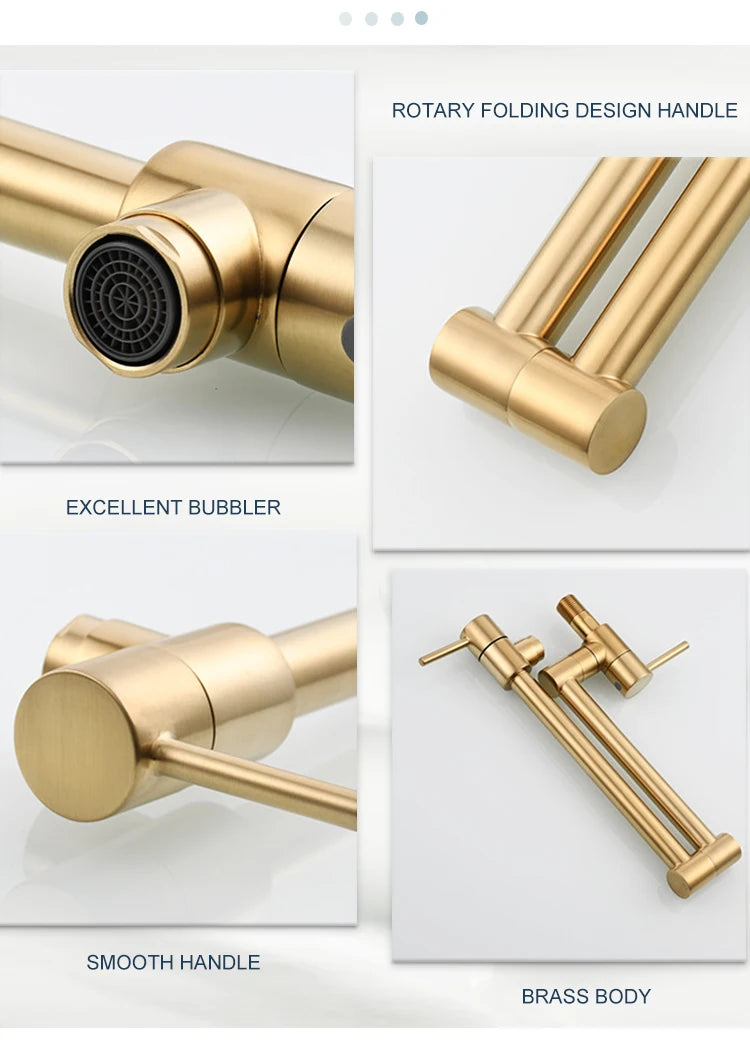 Brass Pot Filler Tap Wall Mount Foldable Kitchen Faucet Single Cold Single Hole Sink Tap Rotate Folding Spout Chrome Gold Black