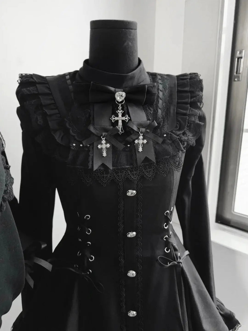 Gothic Lolita Two Piece Set with Bow, Y2K Aesthetic Flare Sleeve Mini Dress, Japanese Punk Style Party Co-ord Outfit