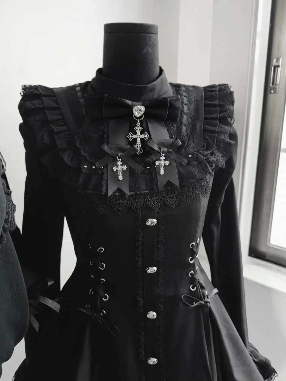 Gothic Lolita Two Piece Set with Bow, Y2K Aesthetic Flare Sleeve Mini Dress, Japanese Punk Style Party Co-ord Outfit