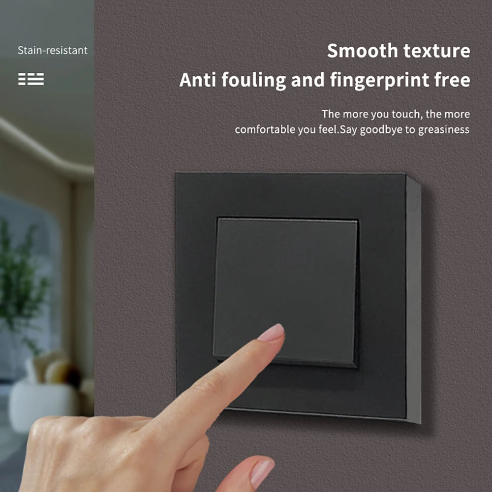 WESA Black Frosted Wall Light Switch Flame Retardant Plastic 1 Gang 1 Way Europe Standards Wall Rocker Button Switch On And Off