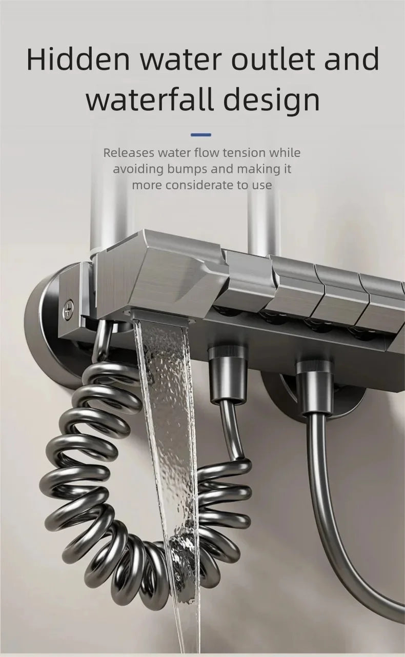 Multifunctional Aluminum Shower Set Household Hot and Cold Water Digital Display Pressurized Shower System Set Bathtub Faucet